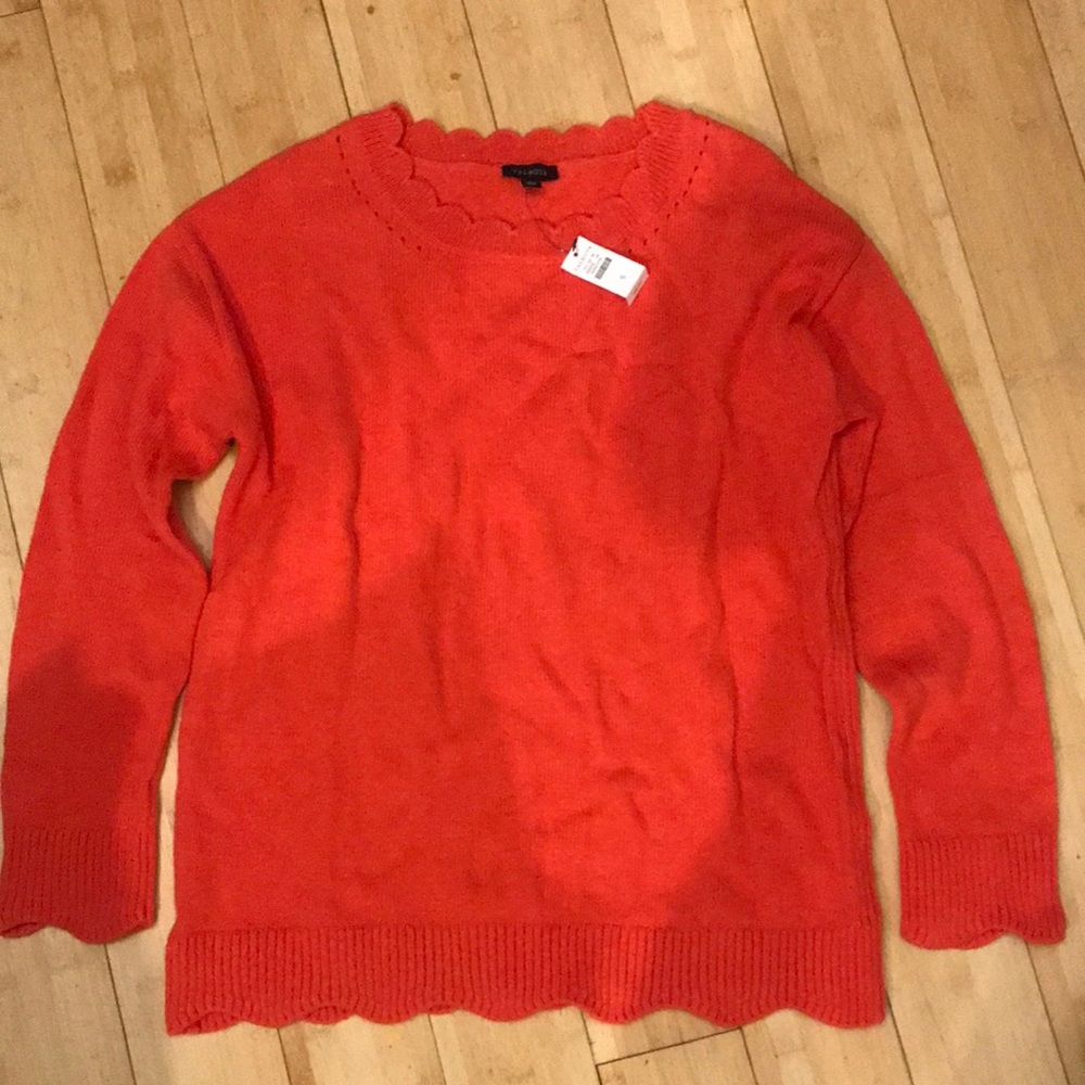 NWT Bright Coral Scallop-Trim Talbots Sweater